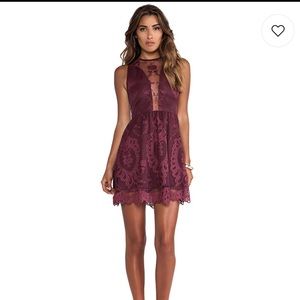 For Love & Lemons Lulu Lace Mini Dress in Wine